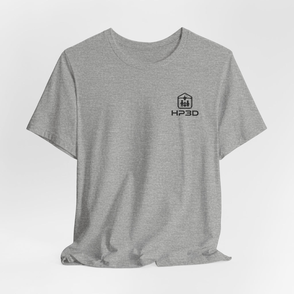 HP3D Logo Heather Grey Tee — Minimal Tech Graphic T-Shirt
