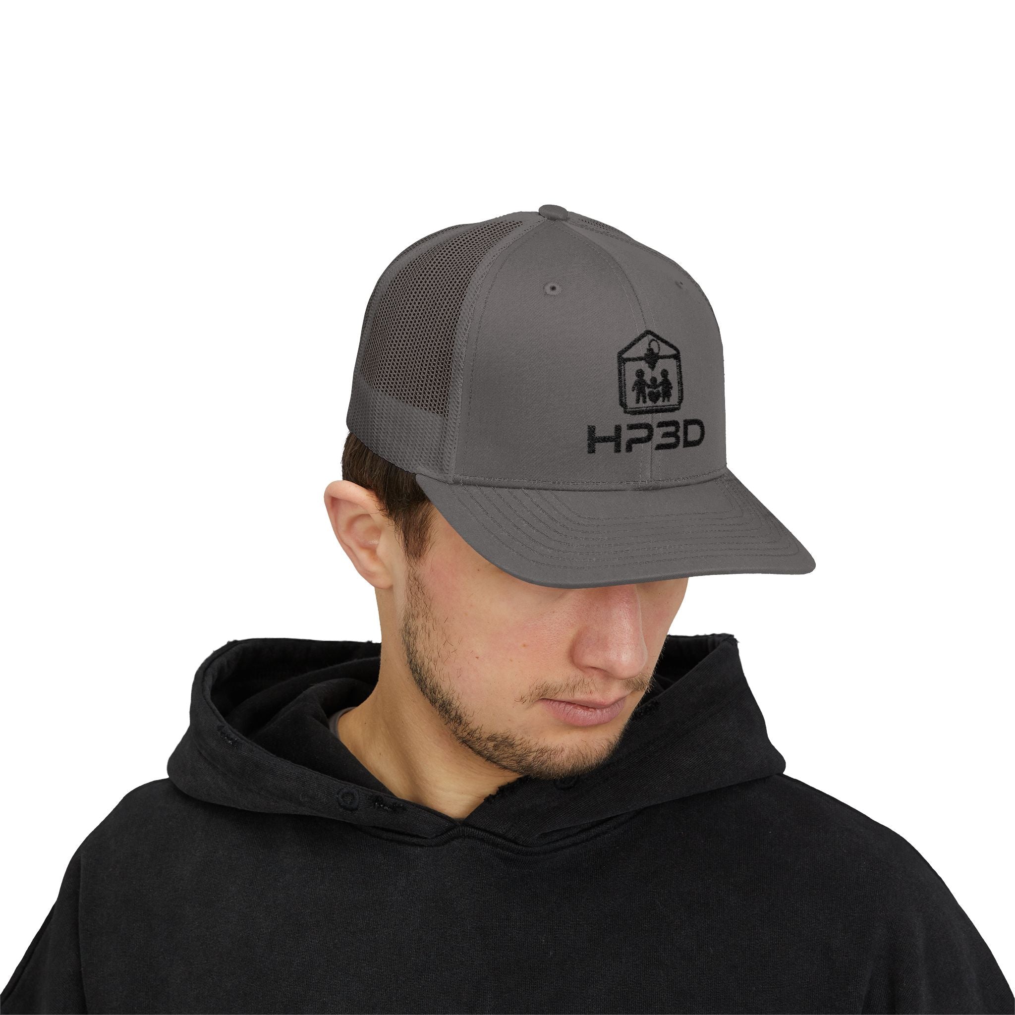 HP3D Logo Trucker Cap – Embroidered Snapback Mesh Hat
