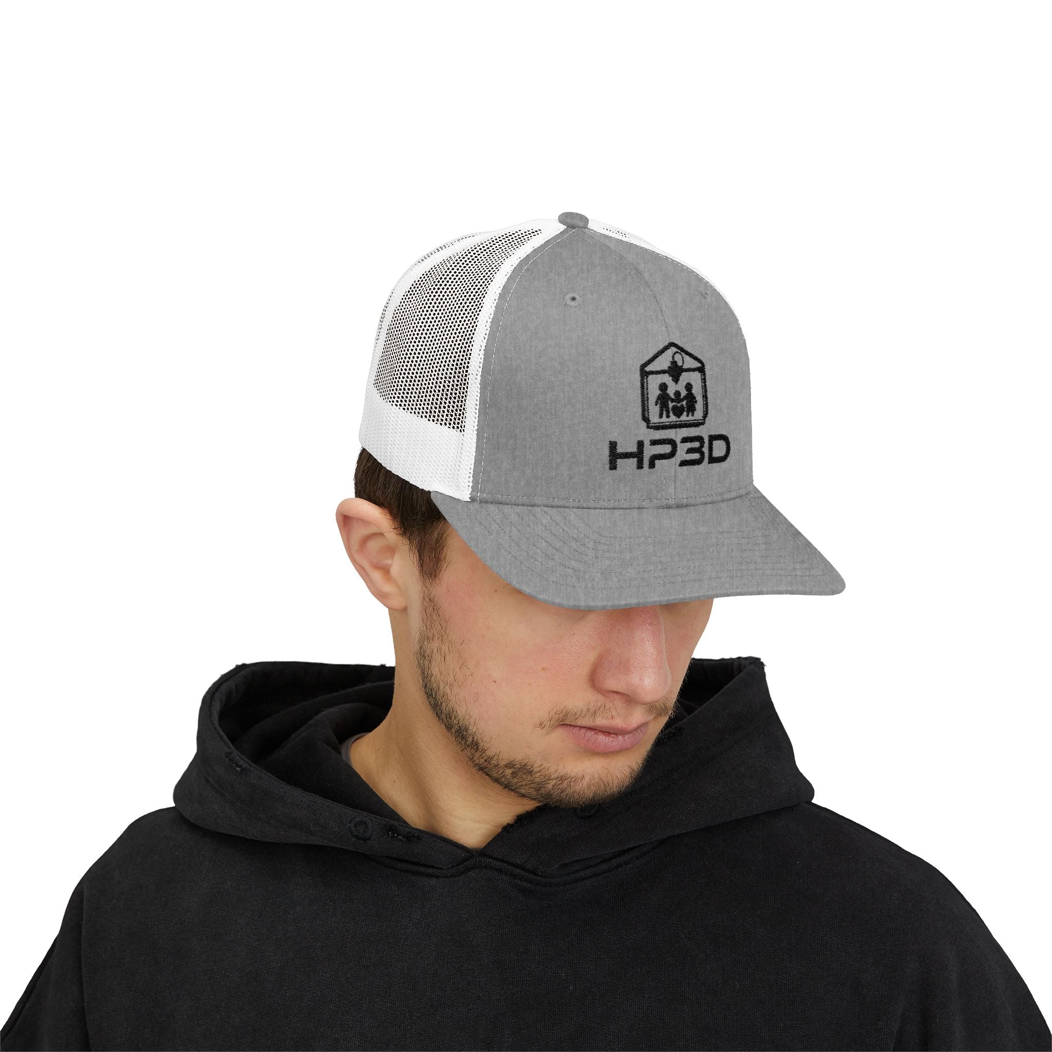 HP3D Logo Trucker Cap – Embroidered Snapback Mesh Hat