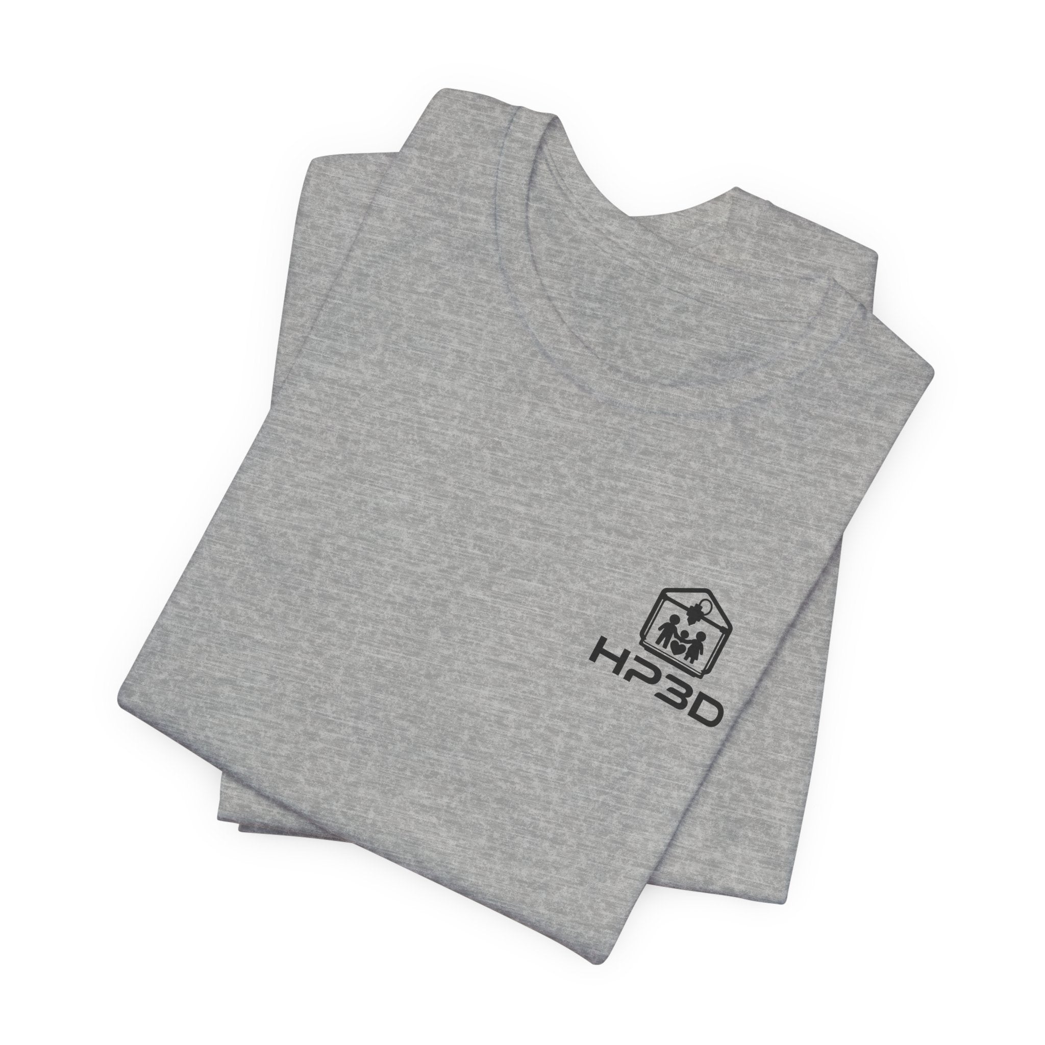 HP3D Logo Heather Grey Tee — Minimal Tech Graphic T-Shirt