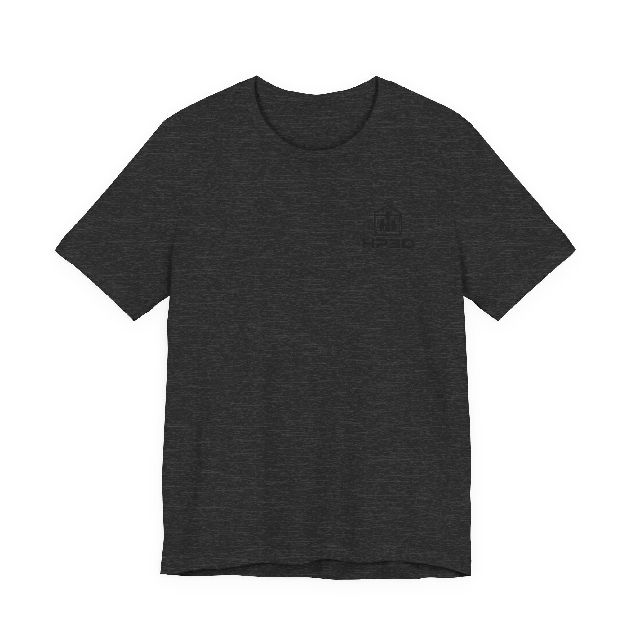 HP3D Logo Heather Grey Tee — Minimal Tech Graphic T-Shirt