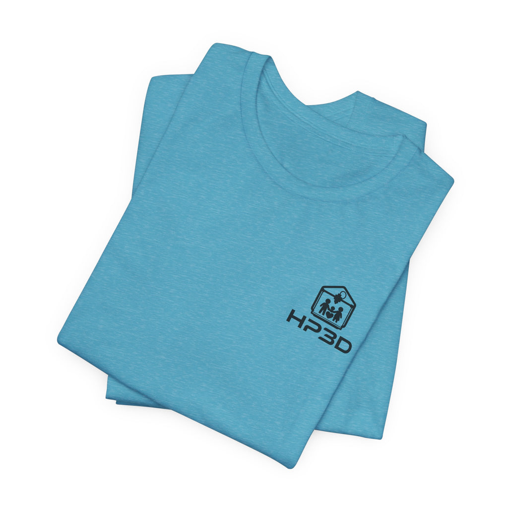 HP3D Logo Heather Grey Tee — Minimal Tech Graphic T-Shirt